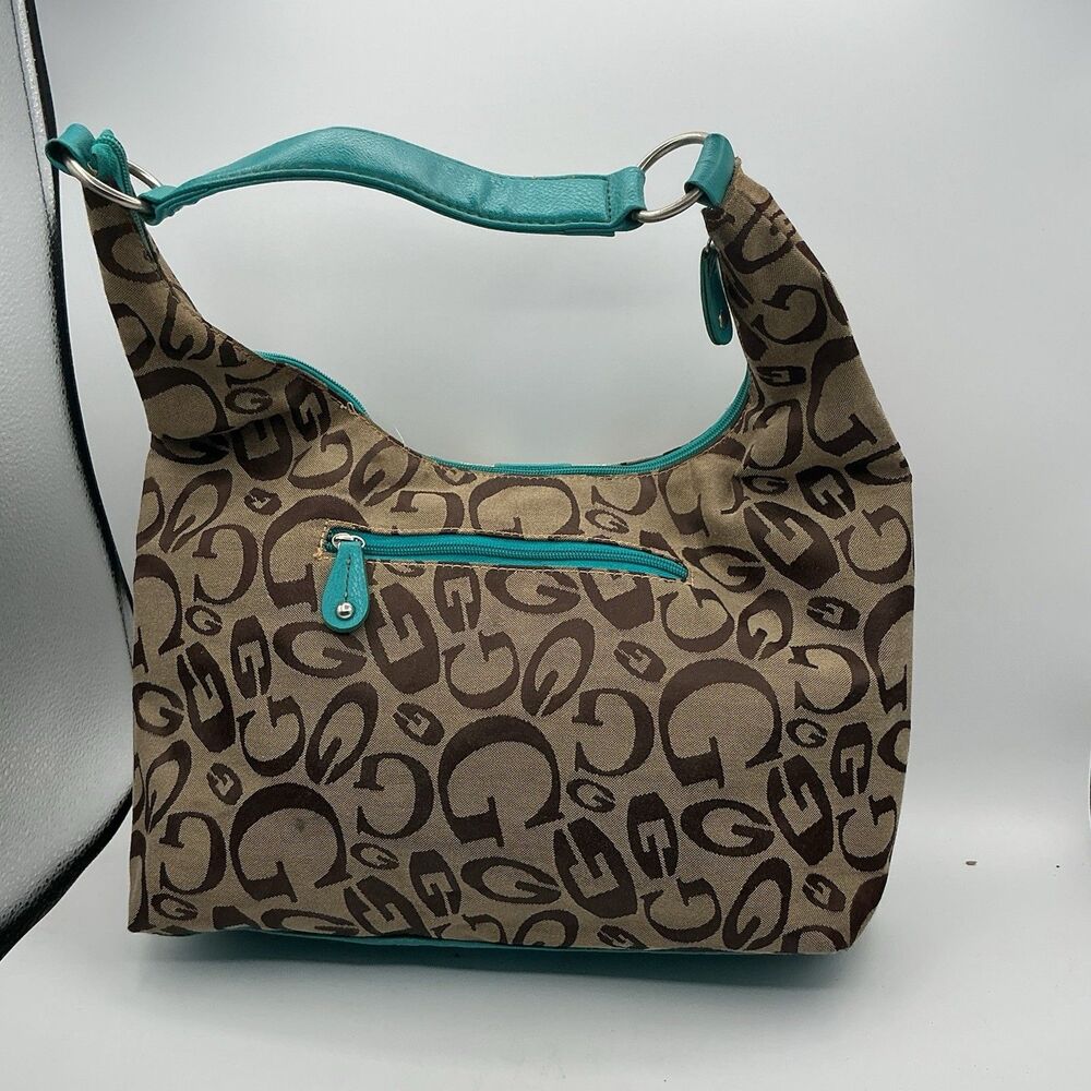 Patchwork Animal Print Shoulder Bag Turquoise Studded Y2K Hobo Purse Boho - Picture 3 of 9